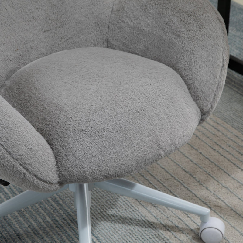 Fluffy Leisure Chair - Ergonomic Home Office Chair with Backrest, Armrests & Wheels - Comfortable Seating for Bedroom & Living Room, Grey