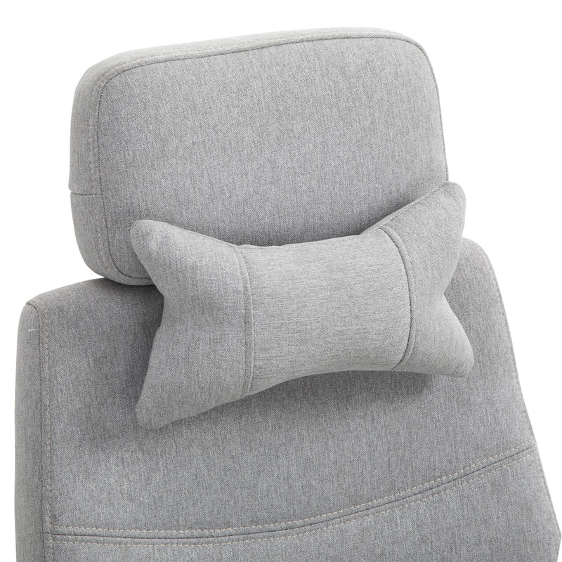 Adjustable Swivel Home Office Chair with Manual Footrest - Ergonomic Recliner Seat with Padding, Armrests, and 2 Pillows in Modern Grey - Ideal for Comfortable Working and Relaxation