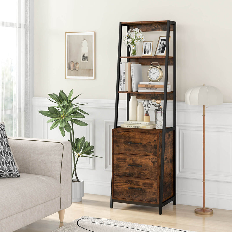 Tall Ladder Bookshelf - Bookcase with 3 Open Shelves and 3 Drawers - Ideal for Displaying Decor and Storage Needs