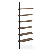 6-Tier Ladder Shelf Wall Mounted Bookshelf with Metal Frame-Oak