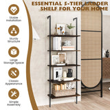5-Tier Ladder Shelf with Steel Frame for Living Room Bedroom Office-White &amp; Golden