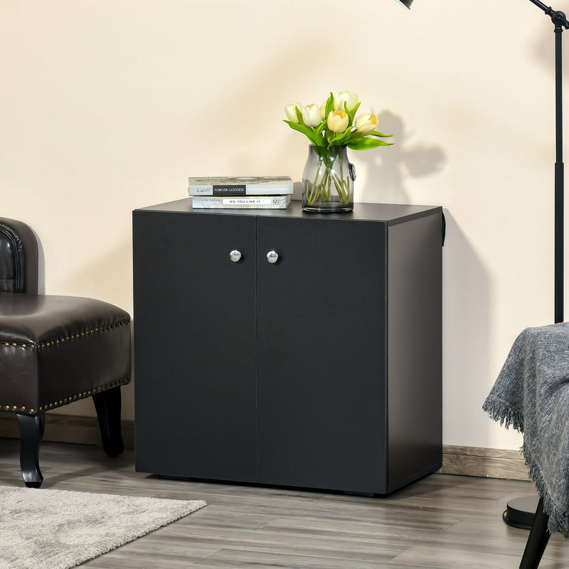 Wooden Storage Cabinet with 2 Shelves - Freestanding Sideboard and Kitchen Cupboard - Versatile Black Bookcase for Organizing Home Essentials