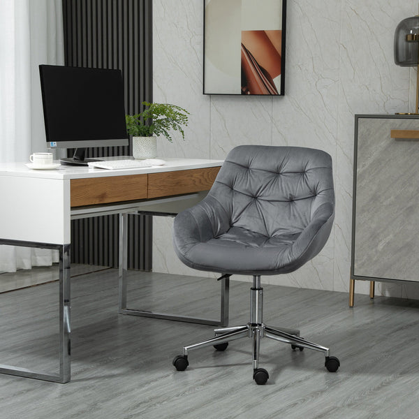 Ergonomic Velvet Home Office Chair - Comfy Adjustable Computer Desk Chair with Arm and Back Support - Ideal for Extended Work Sessions, Dark Grey