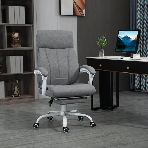 Fabric Reclining Executive Office Chair with Footrest - Adjustable Height, Swivel Wheels, Padded Arms, Grey - Comfort for Professionals at Desks or Workstations
