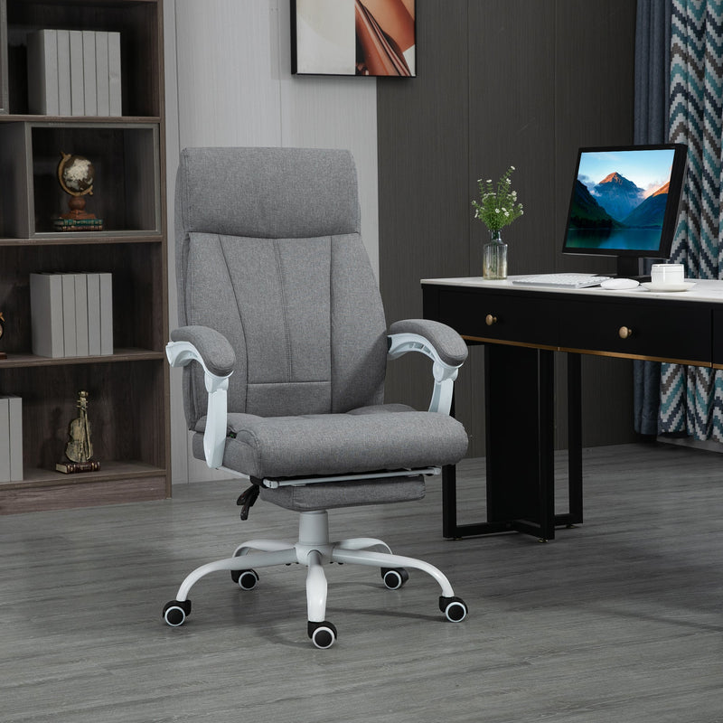 Fabric Reclining Executive Office Chair with Footrest - Adjustable Height, Swivel Wheels, Padded Arms, Grey - Comfort for Professionals at Desks or Workstations