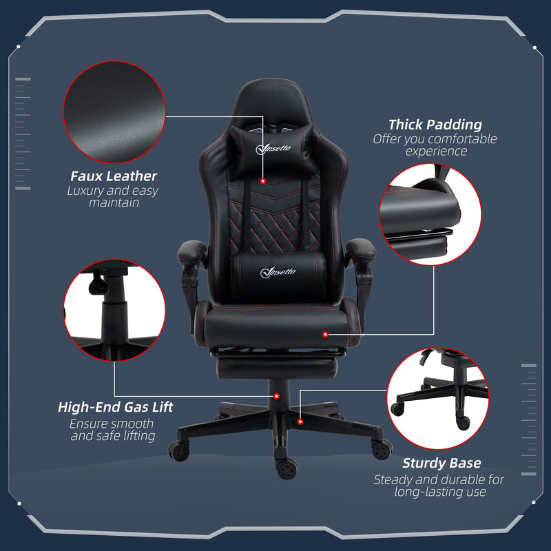 Ergonomic Racing-Style Office Chair - Swivel Wheels, Footrest, Reclining Faux Leather Design - Ideal Desk Chair for Gamers and Home Office Comfort