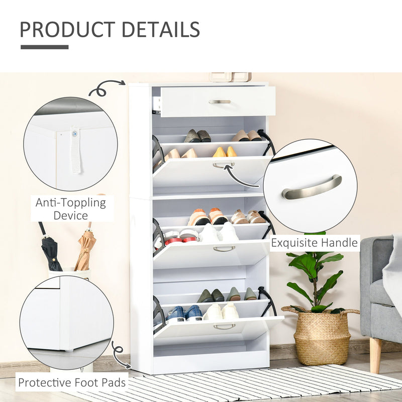 High Gloss Shoe Cabinet with 4 Pull-Down Drawers - Adjustable Storage Cupboard for 18 Pairs, Flip Doors Design - Ideal Organizer for Entryway or Closet