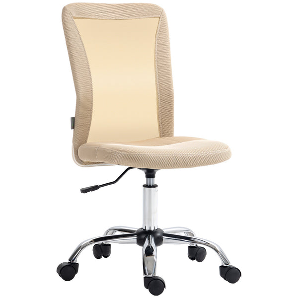 Mesh Office Chair with Adjustable Height - Armless Swivel Desk Chair with Wheels - Ideal for Study & Work Comfort, Beige