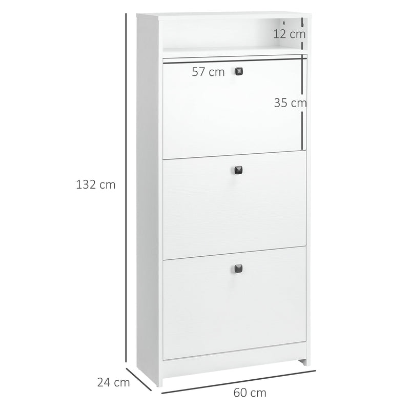 3-Drawer Footwear Organizer - Chipboard Construction in Elegant White - Space-Saving Solution for Shoe Clutter