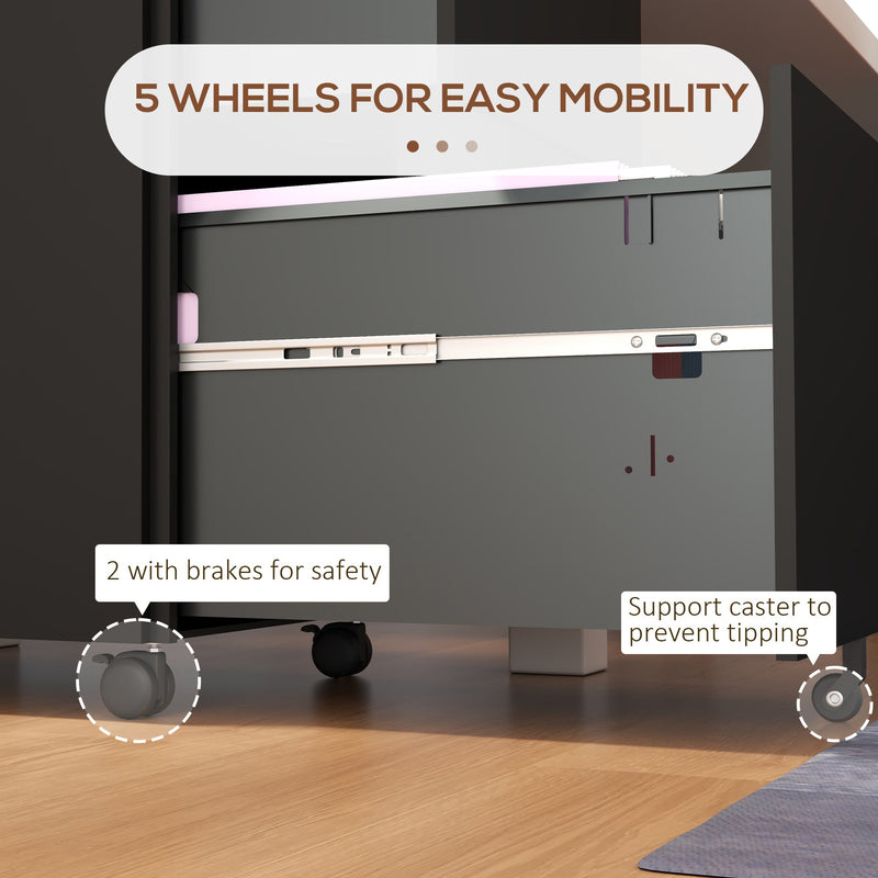 Heavy-Duty Steel Mobile File Cabinet with Lock - 2-Drawer Vertical Storage Organizer, Adjustable Hanging Bar for A4/Legal/Letter - Secure Office Document Management