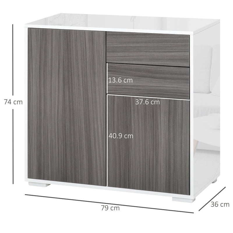 Contemporary Freestanding Push-Open Storage Unit - 2-Drawer & 2-Door Cabinet with Dual-Part Interior, Light Grey and White - Ideal for Organized Home or Office Spaces