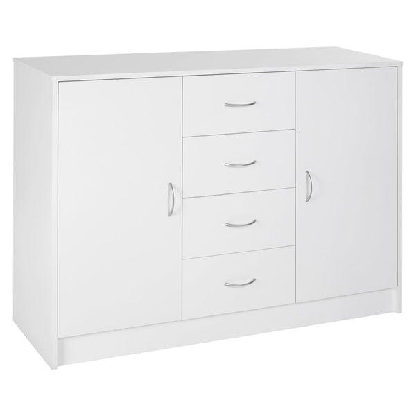 Storage Cabinet Sideboard with 2 Doors & 4 Drawers - Free Standing Cupboard & Chest Organizer for Home - Ideal for Kitchen and Living Room Organization, White