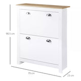 Modern White 2-Drawer Shoe Cabinet - Narrow Hallway Organizer with Flip Doors & Adjustable Shelves - Stores Up to 12 Pairs of Footwear
