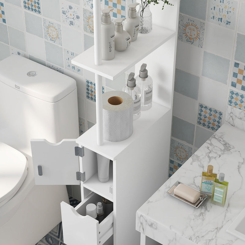 Slimline Bathroom Organizer with Drawers - Tall Cupboard with Double-Shelf Storage, Sleek White Finish - Space-Saving Solution for Small Bathrooms & Tight Spaces
