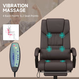Ergonomic PU Leather Reclining Office Chair with Massage Function - 6-Point Massage, Swivel Wheels, Integrated Footrest, Remote Control - Ideal for Stress Relief and Office Comfort, Brown