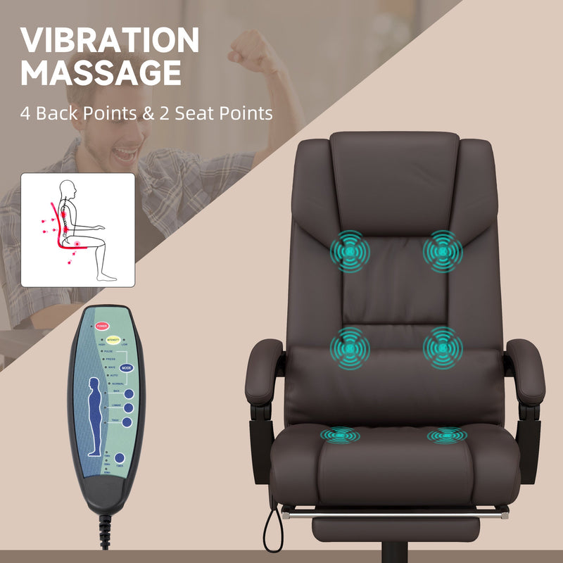 Ergonomic PU Leather Reclining Office Chair with Massage Function - 6-Point Massage, Swivel Wheels, Integrated Footrest, Remote Control - Ideal for Stress Relief and Office Comfort, Brown