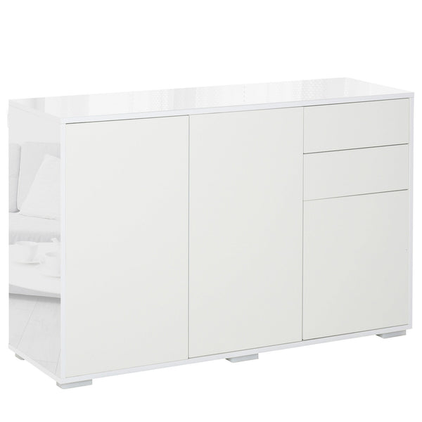 High Gloss Sideboard Cabinet - Contemporary Push-Open Design with Dual Drawers - Stylish Storage Solution for Living Room and Bedroom