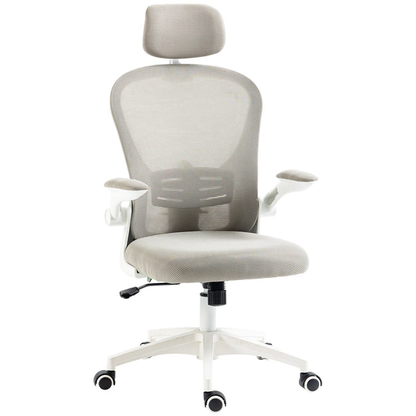 Ergonomic Mesh Office Chair with Lumbar & Headrest Support - Adjustable and Comfortable Seating - Ideal for Prolonged Desk Work, Grey