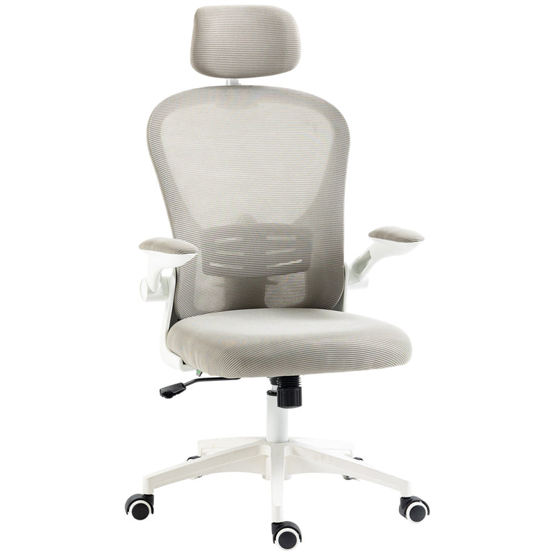 Ergonomic Mesh Office Chair with Lumbar & Headrest Support - Adjustable and Comfortable Seating - Ideal for Prolonged Desk Work, Grey