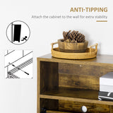 Slim 2-Drawer Shoe Cabinet with Adjustable Shelves - Rustic Brown Entryway Cupboard with Open Space and Flip Doors - Space-Saving Organizer for Shoes and Accessories