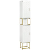 Narrow Tallboy Bathroom Cabinet - Freestanding Storage Unit with Adjustable Shelf and Steel Base - Space-Saving Slim Corner Organizer for Small Bathrooms