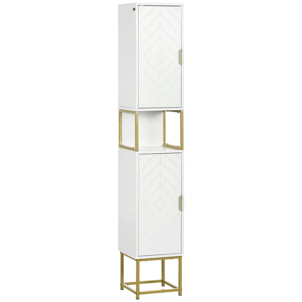 Narrow Tallboy Bathroom Cabinet - Freestanding Storage Unit with Adjustable Shelf and Steel Base - Space-Saving Slim Corner Organizer for Small Bathrooms