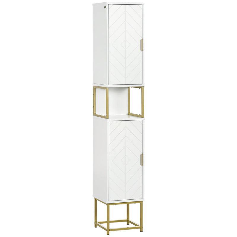 Narrow Tallboy Bathroom Cabinet - Freestanding Storage Unit with Adjustable Shelf and Steel Base - Space-Saving Slim Corner Organizer for Small Bathrooms