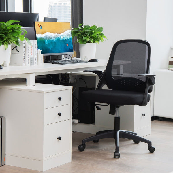 Swivel Rolling Mesh Office Chair - Adjustable Height, Ergonomic Mid-Back, Black - Ideal for Office Workers Seeking Comfort and Mobility