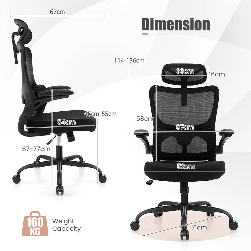 Mesh Office Chair with Adaptive Lumbar Support and Adjustable Headrest-