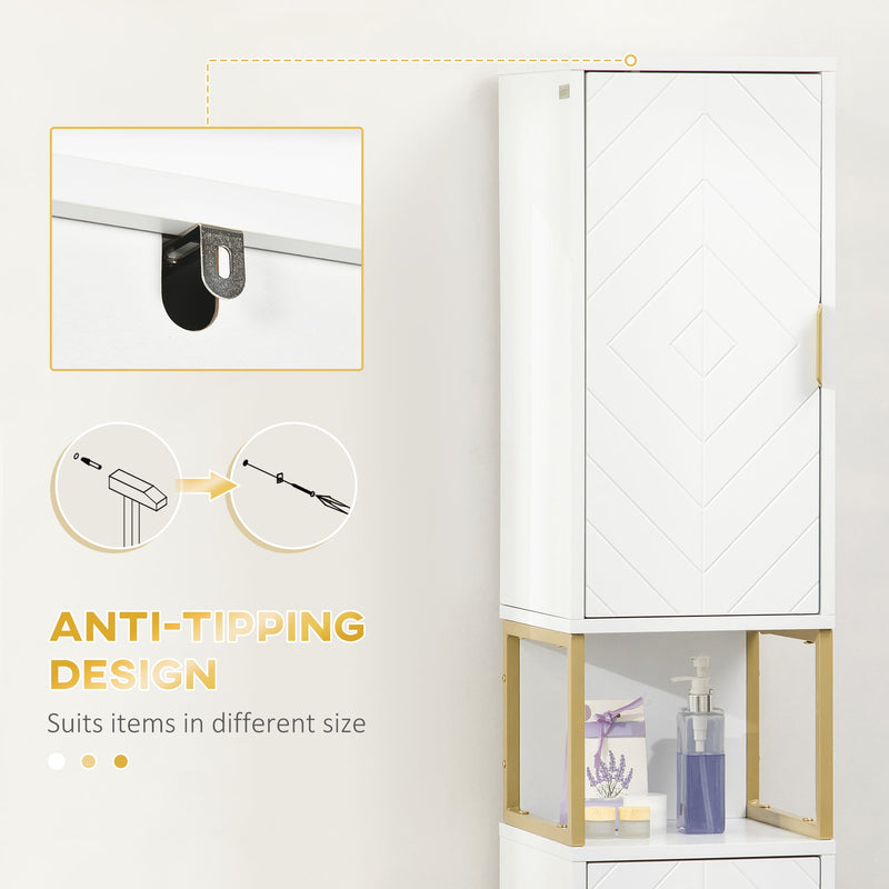 Narrow Tallboy Bathroom Cabinet - Freestanding Storage Unit with Adjustable Shelf and Steel Base - Space-Saving Slim Corner Organizer for Small Bathrooms