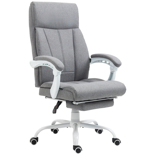Fabric Reclining Executive Office Chair with Footrest - Adjustable Height, Swivel Wheels, Padded Arms, Grey - Comfort for Professionals at Desks or Workstations