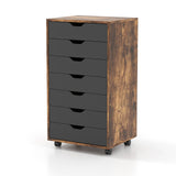 Mobile File Cabinet Model 7D - Wheeled Storage Solution with Seven Drawers in Sleek Black - Ideal for Organized Document Management in Office Spaces