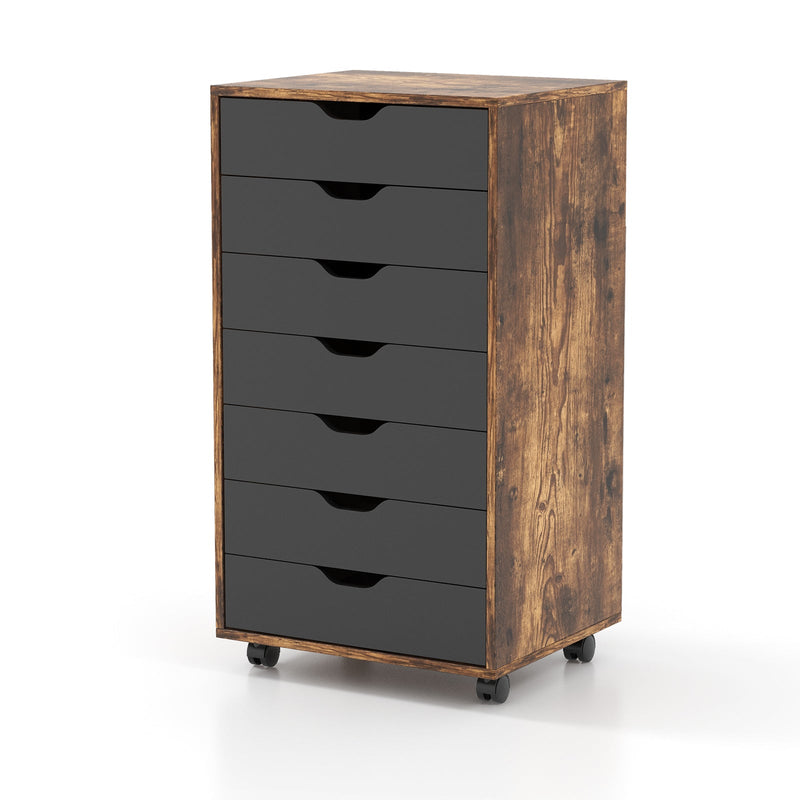 Mobile File Cabinet Model 7D - Wheeled Storage Solution with Seven Drawers in Sleek Black - Ideal for Organized Document Management in Office Spaces