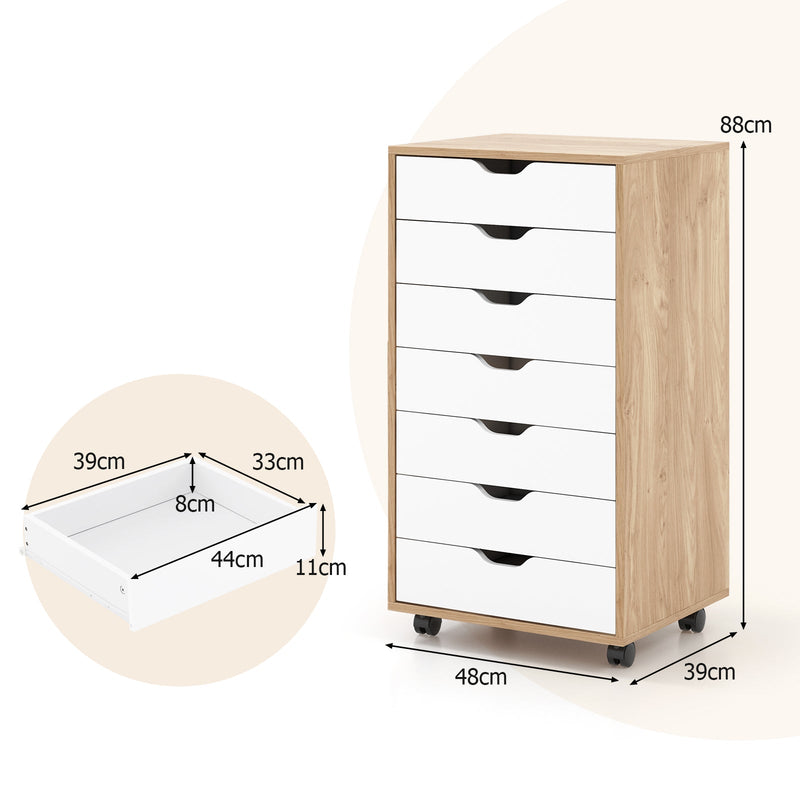 Mobile File Cabinet Model 7D - Wheeled Storage Solution with Seven Drawers in Sleek Black - Ideal for Organized Document Management in Office Spaces
