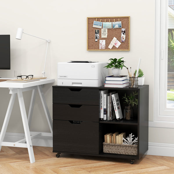 Mobile File Cabinet with 3 Pull-out Drawers and Adjustable Shelf-