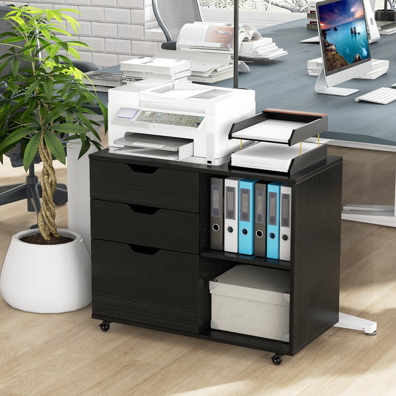 Mobile File Cabinet with 3 Pull-out Drawers and Adjustable Shelf-
