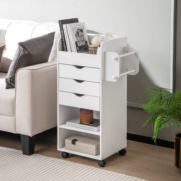 Mobile Rolling Storage Cart with 3 Drawers 2 Shelves and 2 Dowel Rods-