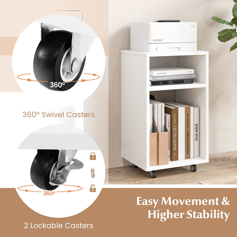 Mobile Rolling - Vertical File Cabinet with 2 Open Shelves - Ideal for Office Organizing and Storage Solution