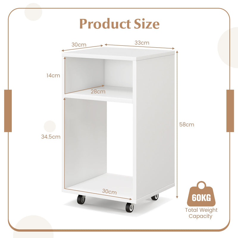 Mobile Rolling - Vertical File Cabinet with 2 Open Shelves - Ideal for Office Organizing and Storage Solution