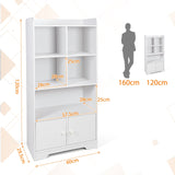 Modern 4-Tier Bookcase - 4 Cube Shelves and 2-Door White Cabinet - Ideal For Organizing and Displaying Books or Décor