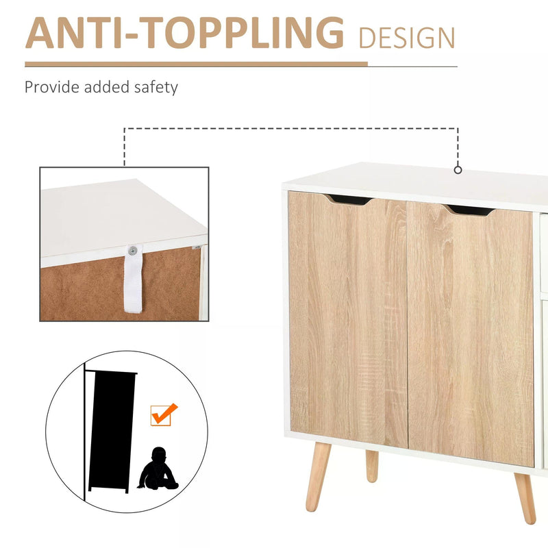 Floor Standing Sideboard Storage Cabinet with Drawer - Bedroom, Living Room, Home Office Organizer in Natural Finish - Space-Saving Storage Solution