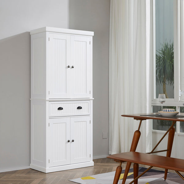 Traditional Kitchen Cupboard - Freestanding Storage Cabinet with Drawer, Doors, and Adjustable Shelves in White - Ideal for Home Organization and Styling