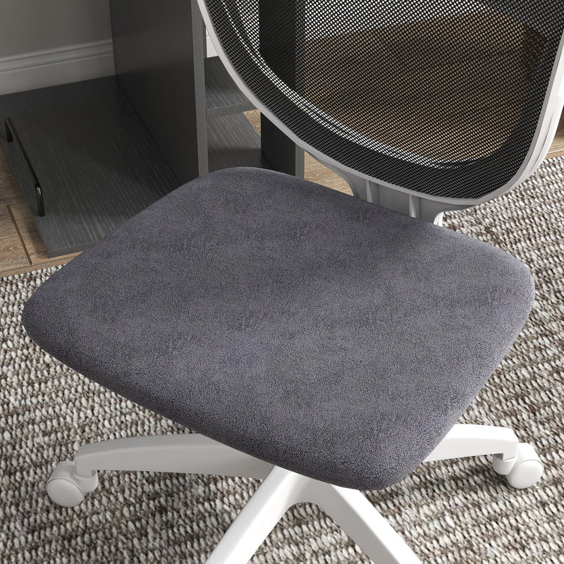 Mesh Office Chair - Armless, Height Adjustable with Swivel Wheels, Grey - Ideal for Home and Office Comfort
