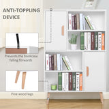Modern White Sideboard Bookshelf - Free Standing Wooden Bookcase with Storage Shelves and Cabinets - Elegant Display Unit with Dual Doors for Living Room or Office Organization