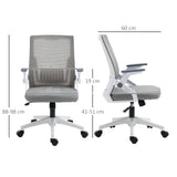 Ergonomic Grey Mesh Office Chair - Lumbar Support, Flip-up Armrests, Swivel Wheels, Adjustable Height - Comfortable Seating for Desk Work and Home Office