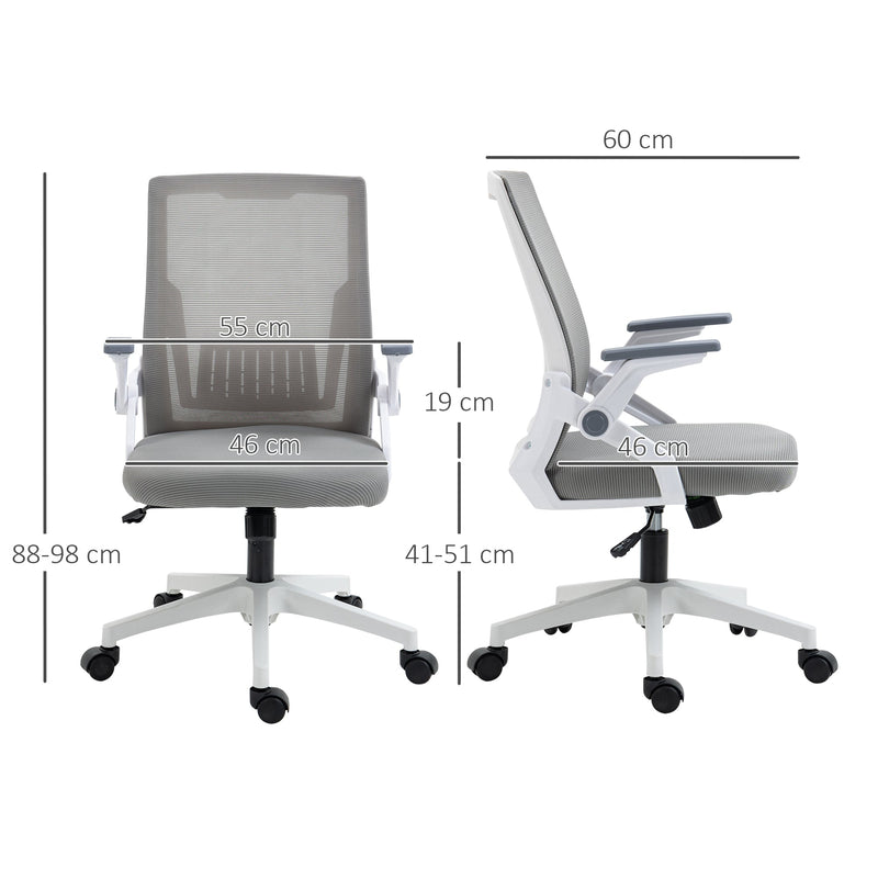 Ergonomic Grey Mesh Office Chair - Lumbar Support, Flip-up Armrests, Swivel Wheels, Adjustable Height - Comfortable Seating for Desk Work and Home Office