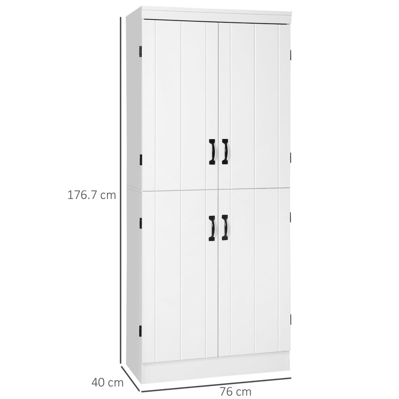 Freestanding 6-Tier Kitchen Cupboard - 4-Door Tall Storage Cabinet with Adjustable Shelves, White - Ideal for Living Room and Dining Room Organization
