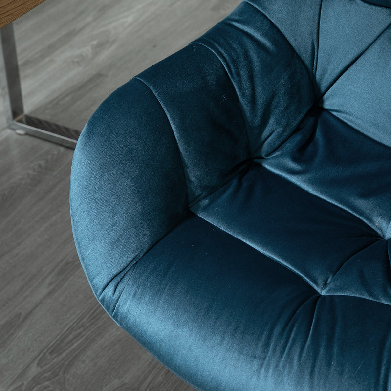 Ergonomic Velvet Home Office Chair - Comfy Adjustable Computer Desk Chair with Arm & Back Support - Ideal for Extended Seating & Work Comfort, Blue