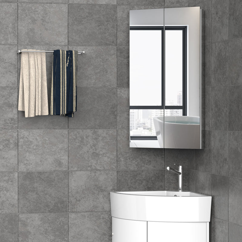 Corner Bathroom Cabinet with Mirrored Door - Wall-Mounted Stainless Steel Organizer with 3 Shelves and 2 Doors - Space-Saving Storage for Home Essentials