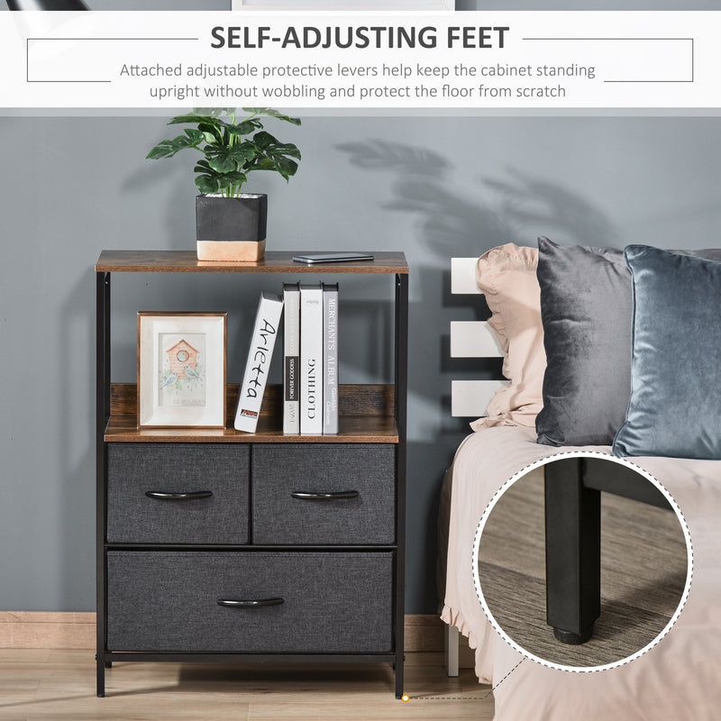 Storage Cabinet with 3 Fabric Bins - Chest of Drawers for Bedroom, Living Room and Entryway Organization - Sleek Black Unit for Home Clutter Control